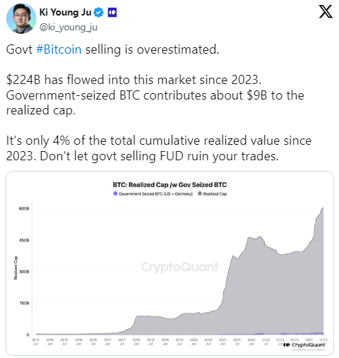 CryptoQuantCEO：不要因政府出售比特币的恐慌影响你的交易